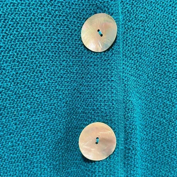 Beyond Threads Turquoise Knit Collared Cardigan Large Shell Buttons Size M - Picture 4 of 11